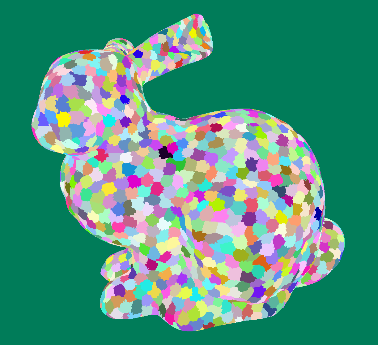 Mesh-only rendering: All 2,251 meshlets rendered with per-meshlet debug colors